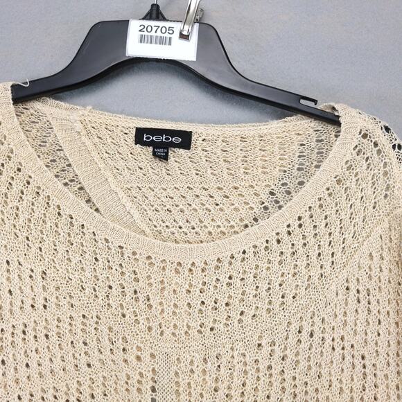Bebe Beige Open Back Knit Sweater Women's M/L Boxy Crop Short Sleeve Y2K Boho - Picture 4 of 10